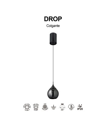 DROP * COLGANTE LED 7W 3000K 36° NEGRO PERLA